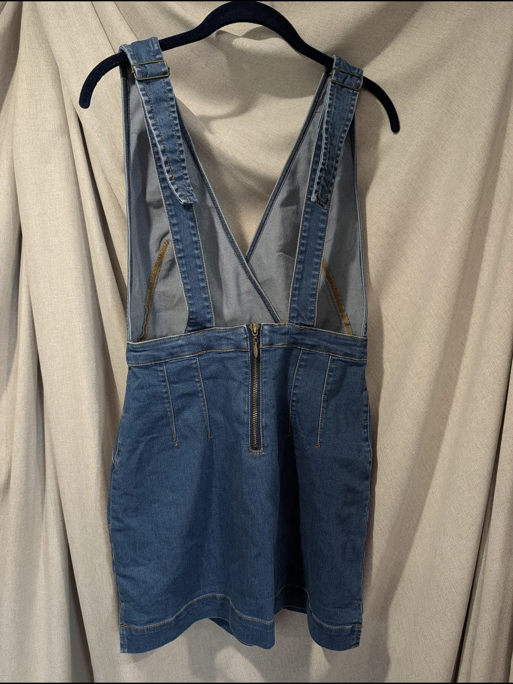 Free People Blue Denim Overall V Neck Mini Festival Dress